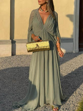 Beautifully Pleated Draped V-Neck Batwing Sleeve Maxi Dress